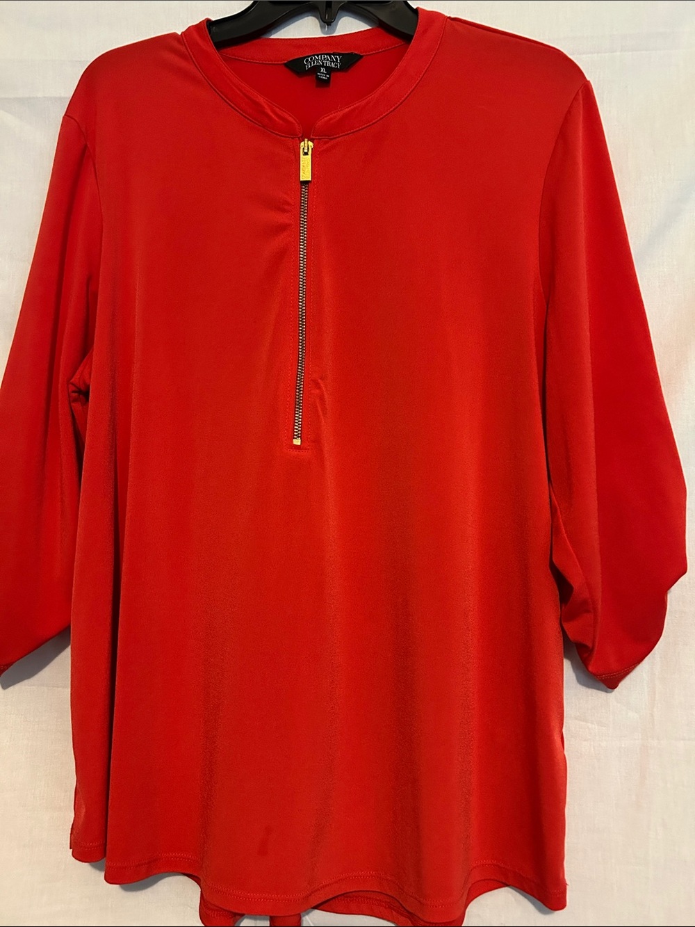 Ellen Tracy Red Half-Zip Long Sleeve Top